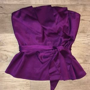 Bebe silk peplum strapless top